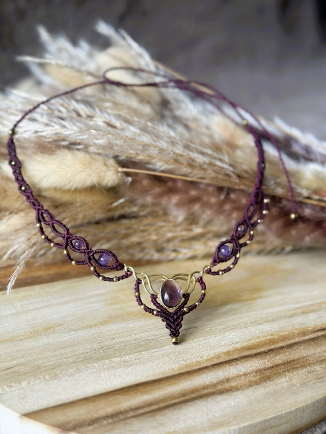 Nocturne - Parure micro-macramé et améthyste / Collection Céleste