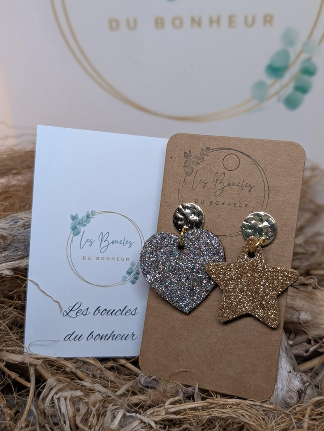 Boucles d'oreilles Asymétrique Étoile coeur paillettes
