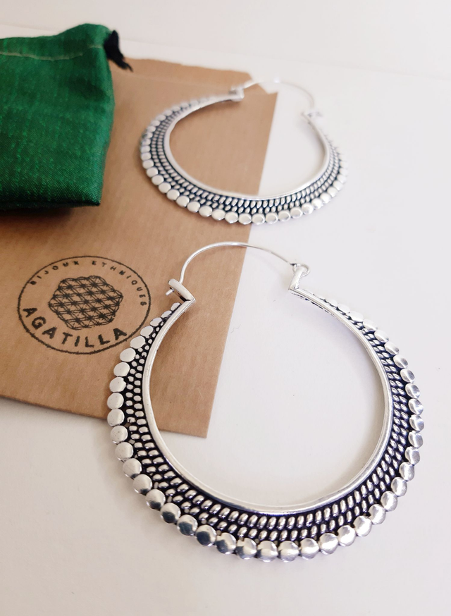 GRANDES CRÉOLES GIPSY GITANE MOTIFS ARGENTÉ