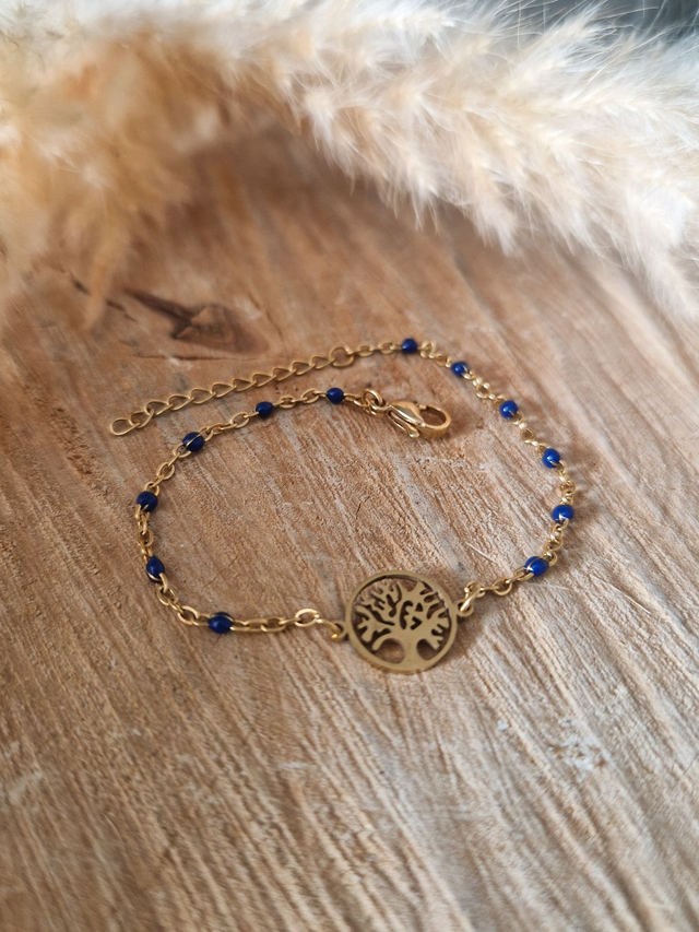 Bracelet "Arbre de vie" - Modèle doré et bleu 