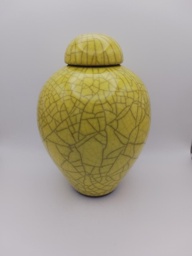 Yellow Glazed Raku Lidded Jar
