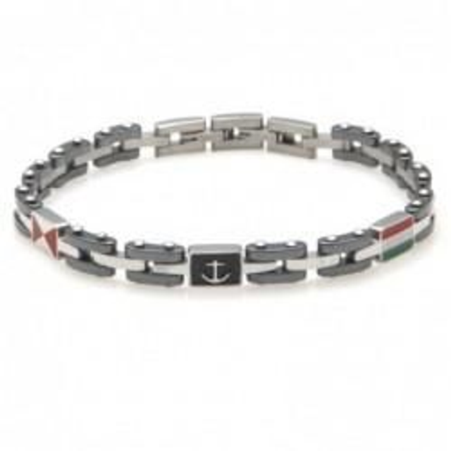 Bracciale uomo in acciaio e ceramica con simbolo ancora 
