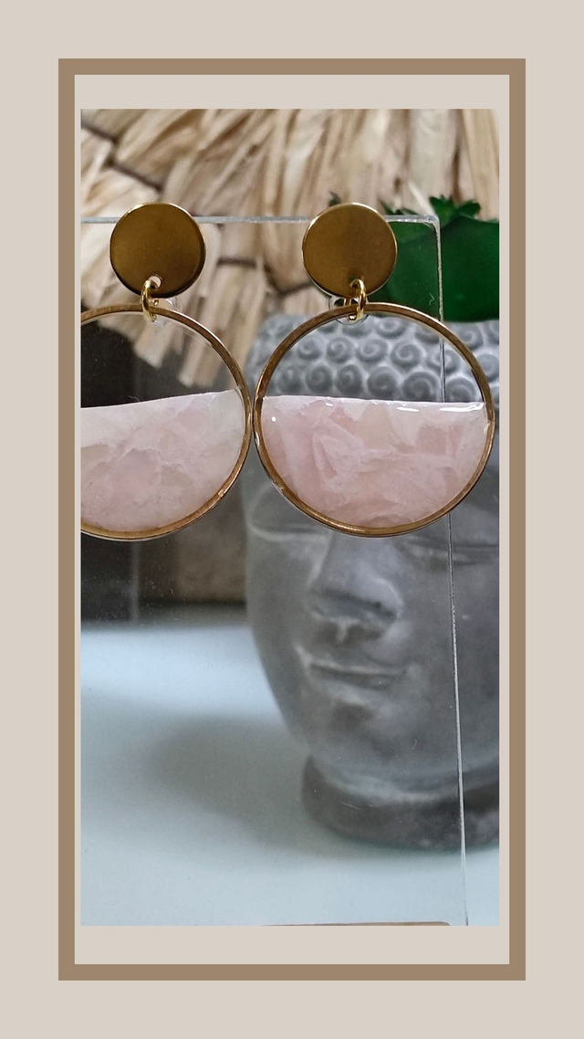Boucles d&#039;oreilles faux quartz rose rond 