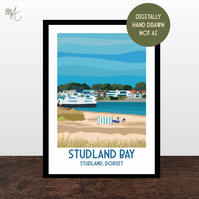 Studland Bay, Travel Poster Print - Vintage Style Dorset Wall Art