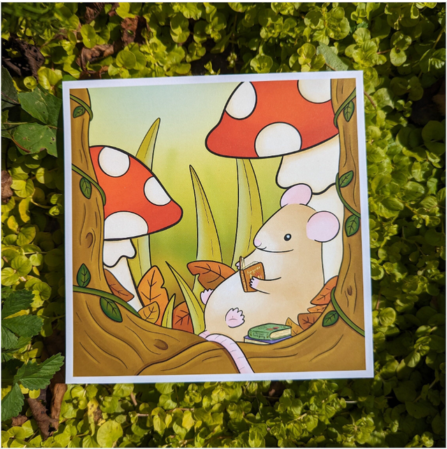 Tan Rat Reading Books in a Warm Autumn Forest