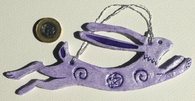 Wonderful Gift. "Mystical Hare". A handmade hanging gift, with my poem on the reverse, "Fire Leaper, Light Chaser, March Boxer, Moon Gazer"