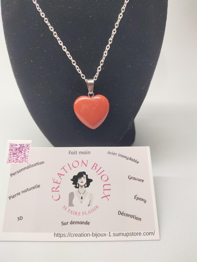 Collier coeur jasper rouge