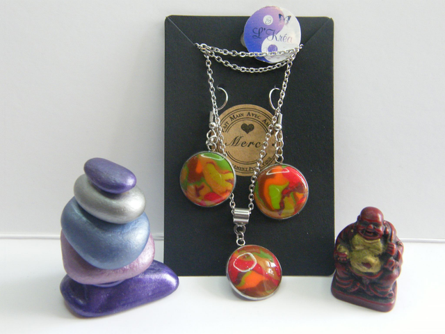 Cabochon Marron/Rouge/Orange/Vert