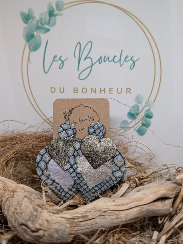 Boucles d&#039;oreilles Double coeur argenté dc070