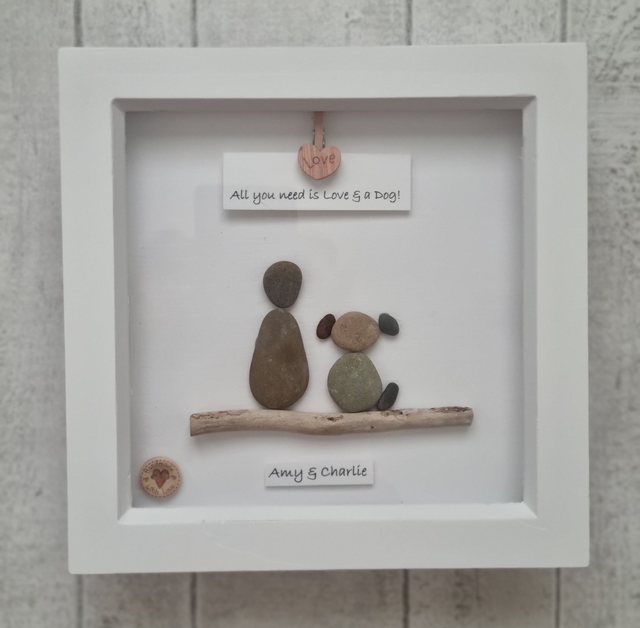 Irish, Hand Crafted, Personalised &amp; Customised Pebble Art Dog Picture. Choose your Preferred Caption!