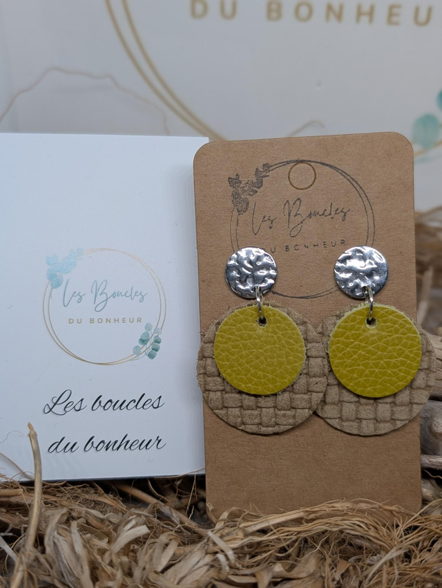 Boucles d&#039;oreilles Moon beige vert 