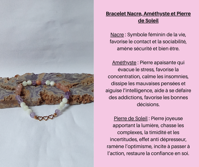 193- Bracelet Nacre, Améthyste et Pierre de Soleil