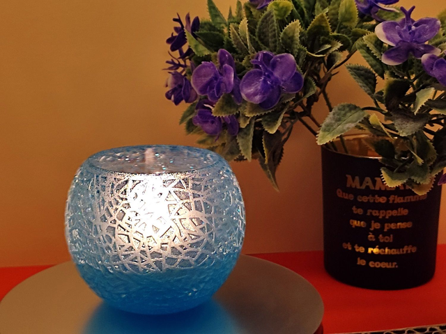 Bougeoir cristallisé bleu ciel