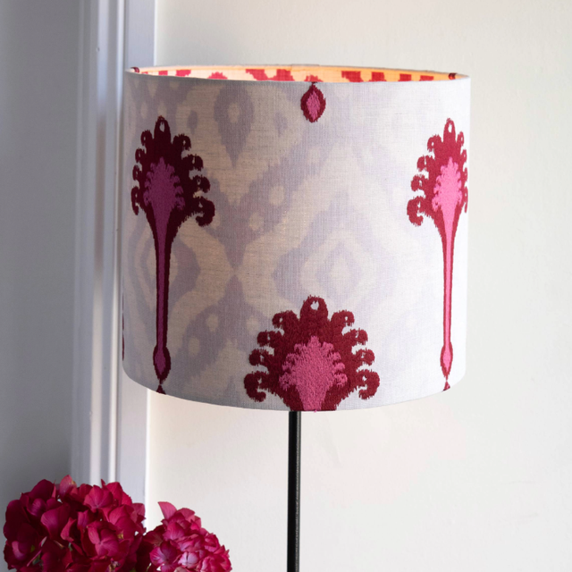 Double-Sided Lampshade – Cream Cotton with Cerise Patterns