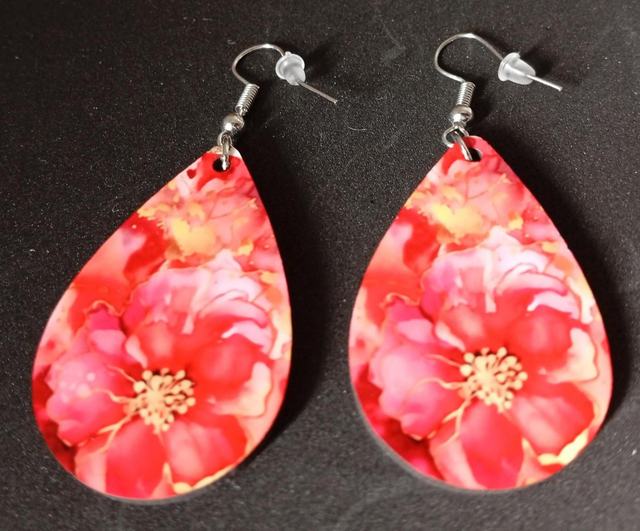 Boucles d'oreilles- Motif floral rouge