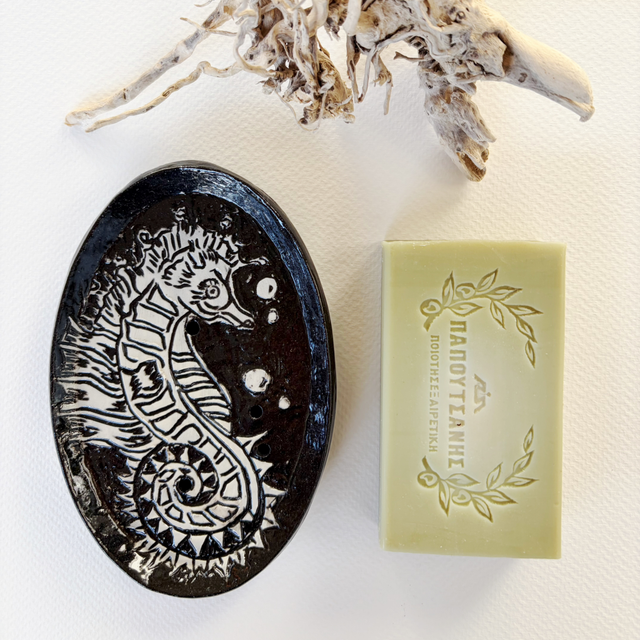 Seahorse stoneware soap dish (right)