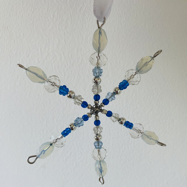 Blues, Clear and Silver Snowflake Star with Vintage Beads Christmas Hanging Decoration