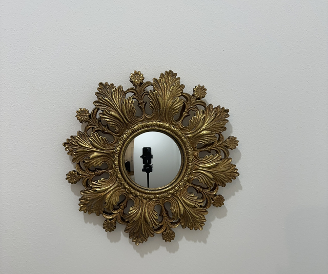 Small Antiqued Gold Ornate Convex Mirror – Vintage Baroque Style Wall Decor