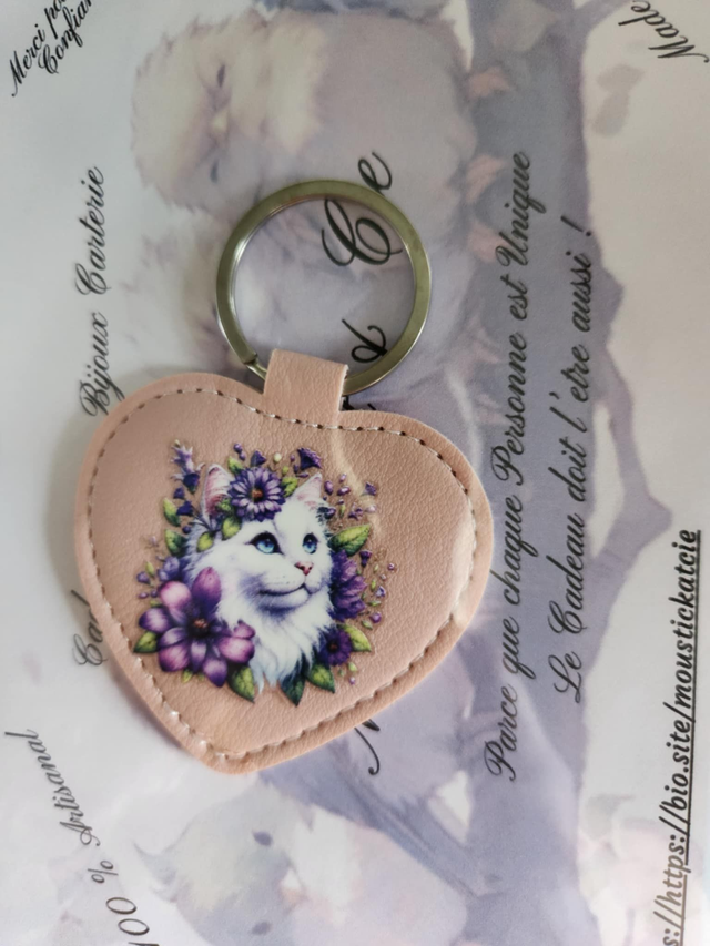 Porte-clés Chat en similicuir   "Claya the cat "    