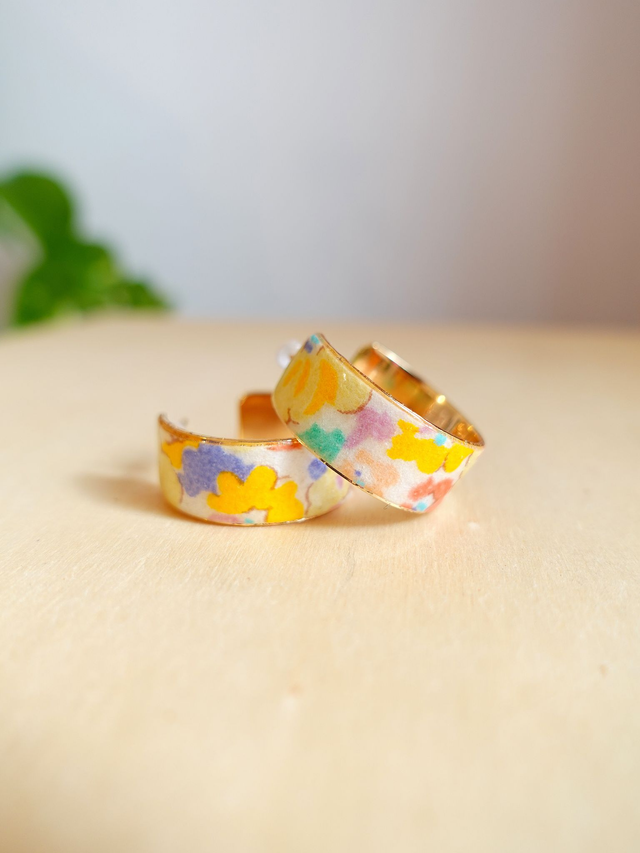 Plaqué or 18k & acier inoxydable / Papier japonais washi / Jaune, or / Bijou japonais / Boucles d'oreilles /