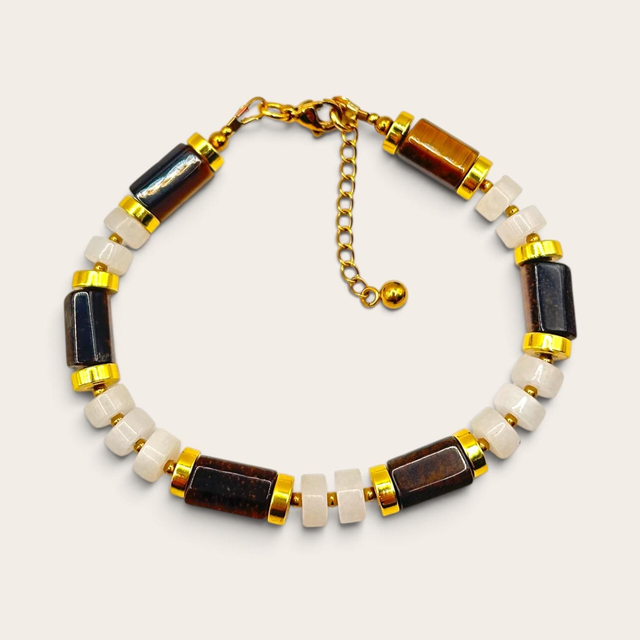 Bracelet ZIGGY – Œil de tigre &amp; acier inoxydable doré