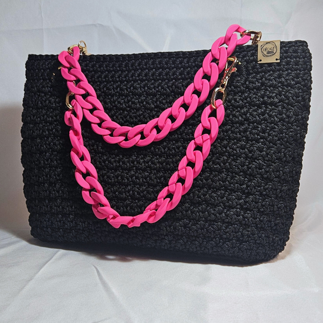 Sac porté main Nina noir et rose