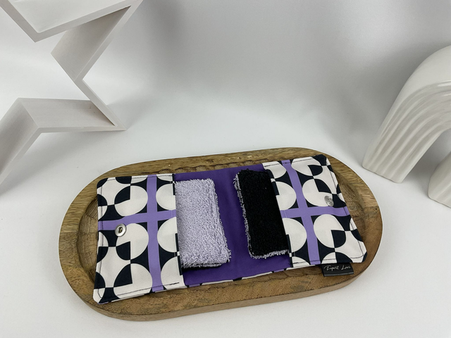 Kit lingettes lavables (étui + 4) – motif Géo Violet