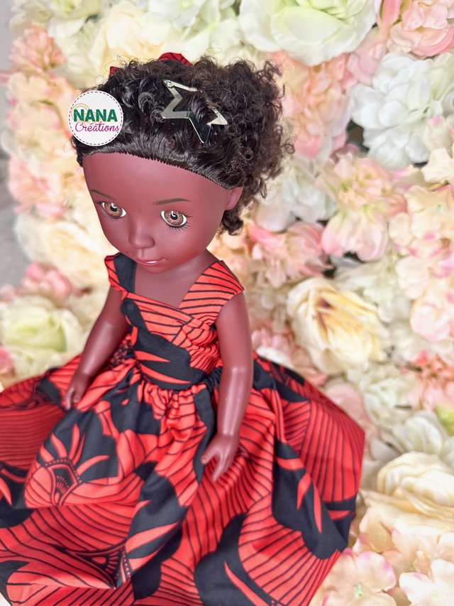 Poupée - Doll - Haut et Jupe fait main - tissu Wax | Cheveux bouclés