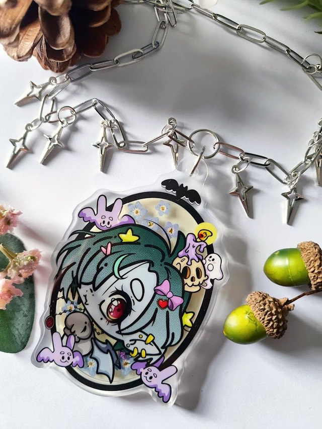 Vampire Girl and Forget-Me-Not with Stars Necklace - MADE TO ORDER