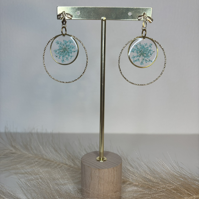 Boucles d’oreilles fleurs bleues turquoise