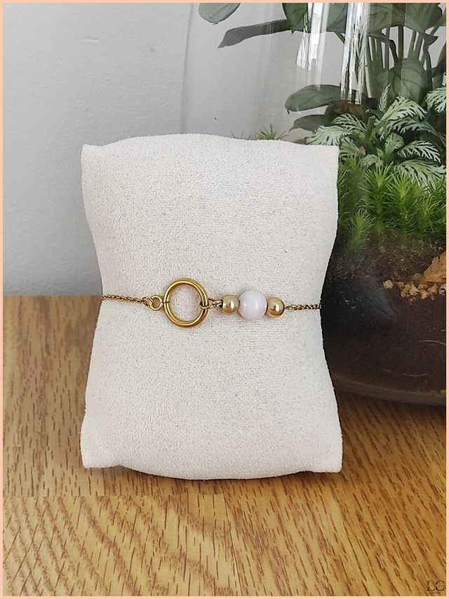 Bracelet chaîne perle solitaire - Quartz rose 