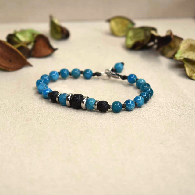 Bracelet Femme en pierres de 6mm en apatite bleue et pierre de lave