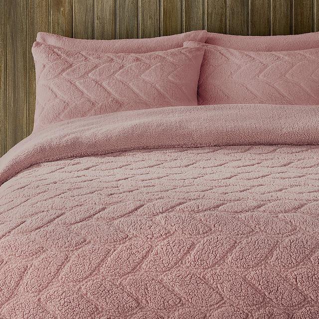 Pink Carved Teddy Reversible Duvet Set - Single