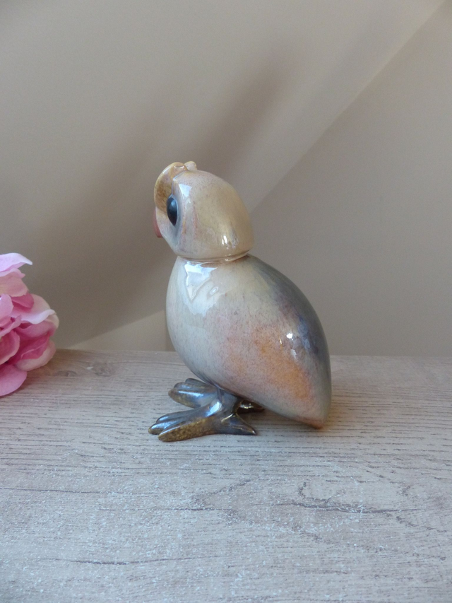 Statuette de Chouette / Hibou artisanal en céramique signée Noëlle / Sculpture art animalière hibou décoration maison de campagne collection