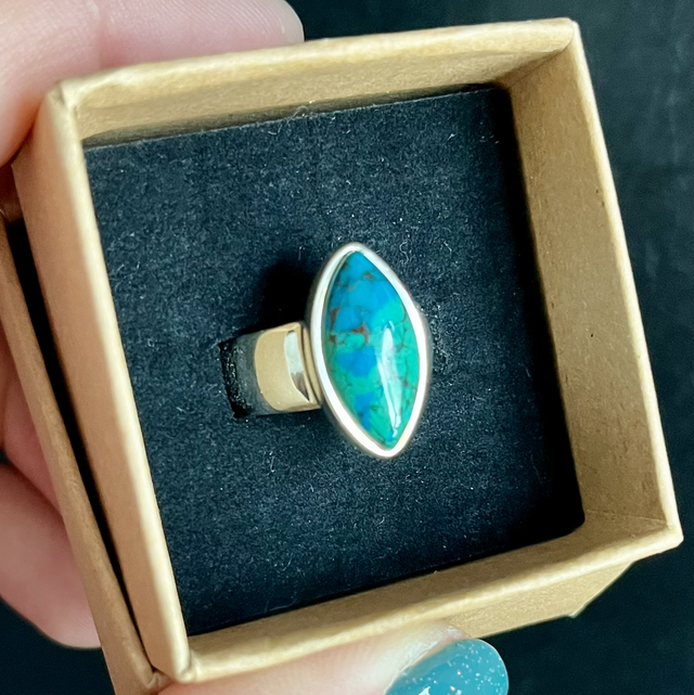 Bague en argent et Chrysocolle Azurite - Taille 54-55