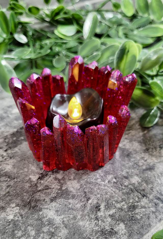 Tealight Candle Holder - Pink-Red Glitter Crystal Tealight Holder