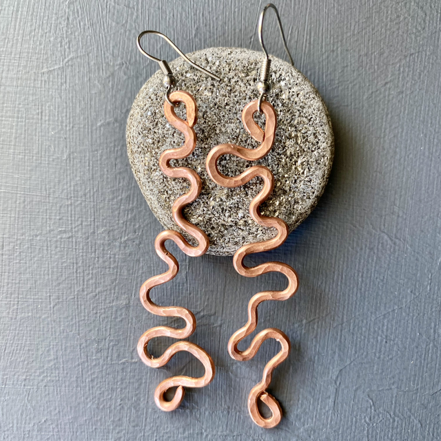 Boho wave earrings copper