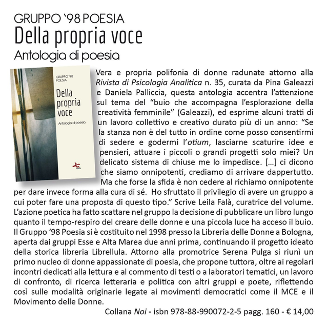 Gruppo '98 Poesia, "Della propria voce", qudulibri 2016