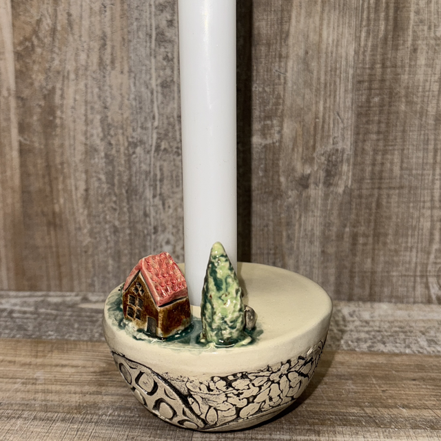 Keramik | Kerzenhalter "Häuschen im Wald" Unikat