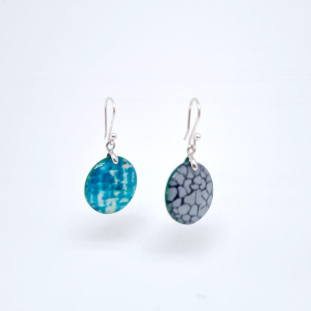 Boucles d&#039;oreilles vert gris bleu rondes PM