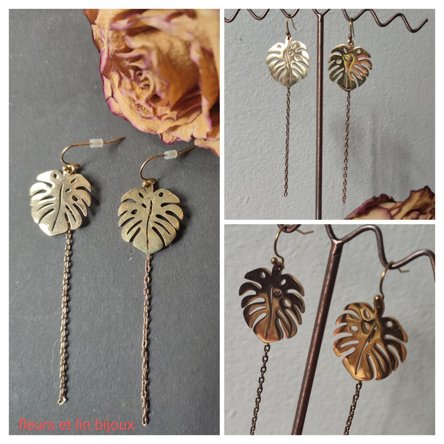 Z-Feuilles de Monstera acier inoxydable doré -sans nickel 