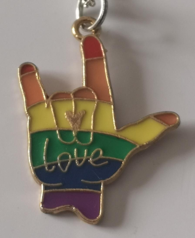 Enamel Rainbow Devil Horns Love Pendant Necklace. 