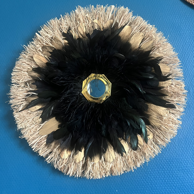 Jujuhat miroir plumes et raphia soldé 