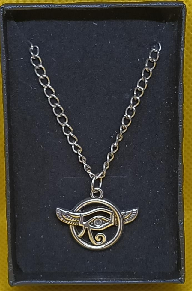 Tibetan Silver Winged Eye Of Horus Pendant Necklace.