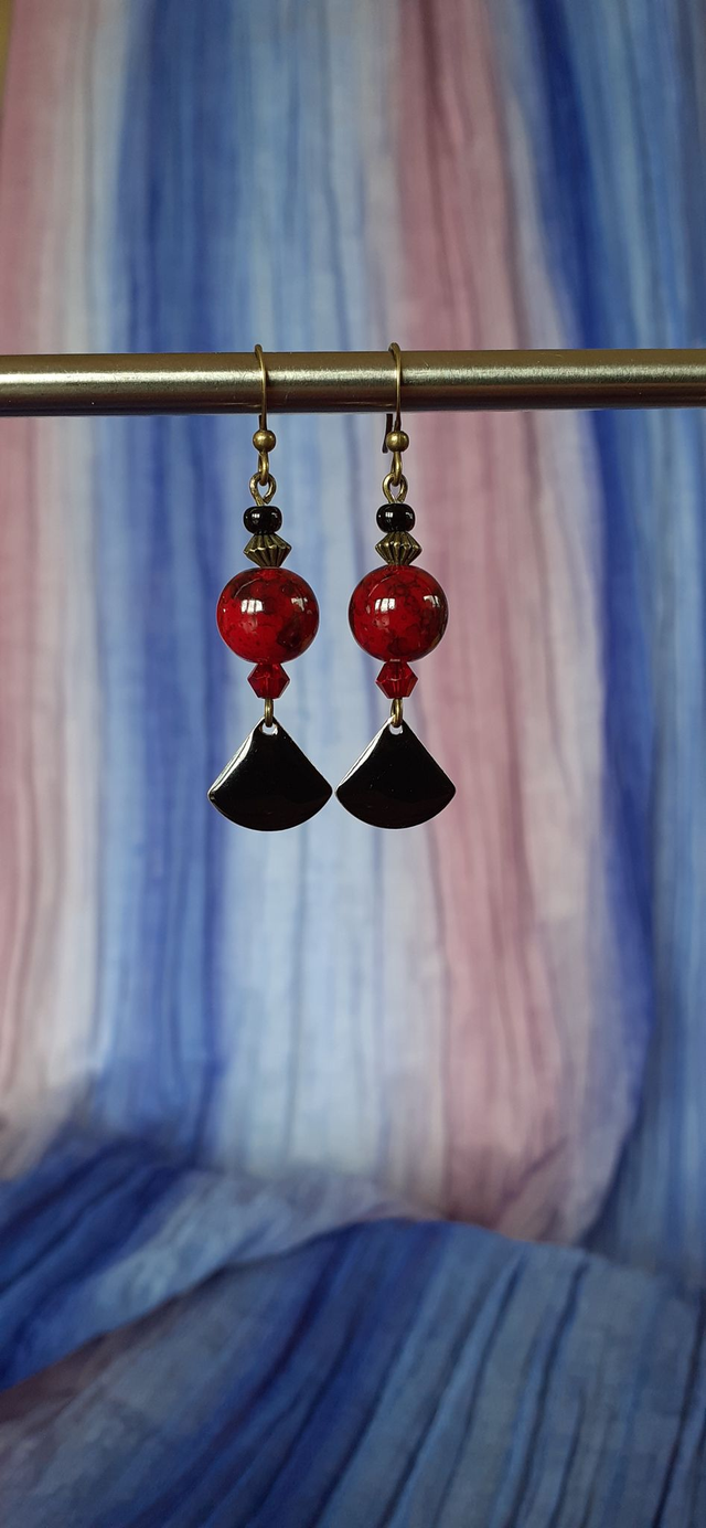 Napoléon Boucles d'oreilles pendantes, Rouge grenat &amp; Noir