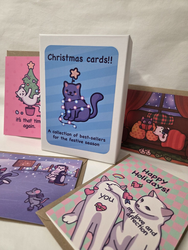 Cat Themed Christmas Card Bundle - 20 Designs With Envelopes - ST-017