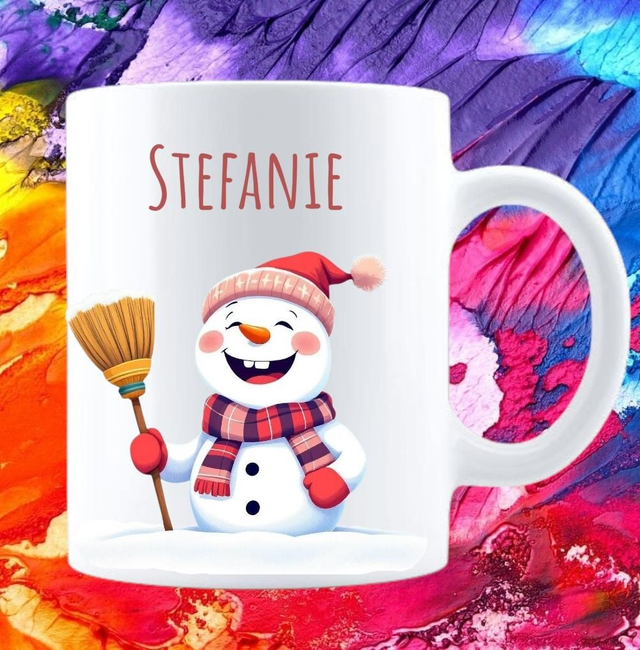 Keramik Kaffeebecher Schneemann Personalisiert 