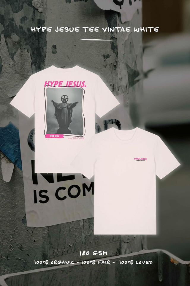 &#039;HYPE JESUS&#039; GLORYWAVES X THE FOUR TEE UNISEX VINTAGE WHITE 