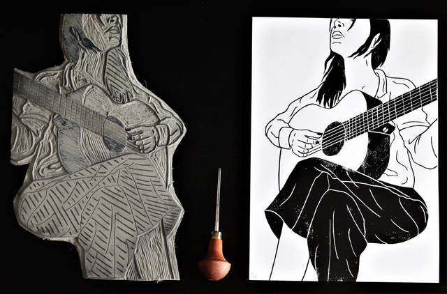 Linogravure A4 Guitariste (Hayley Williams)