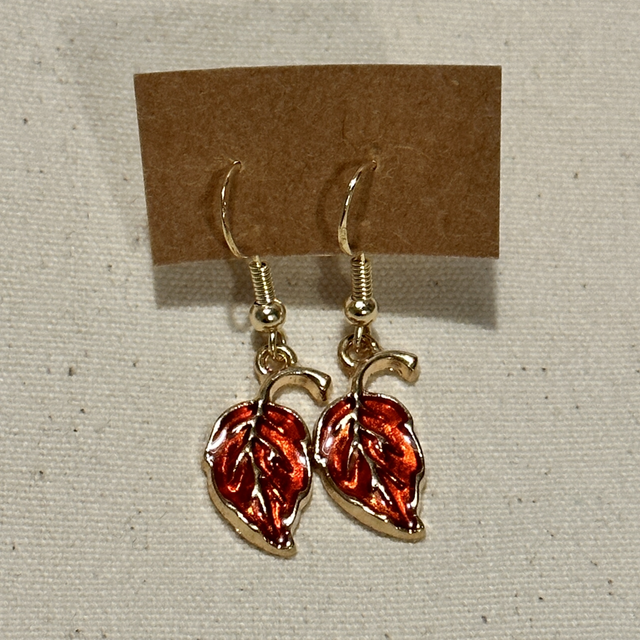 Red leaf hook earrings 
